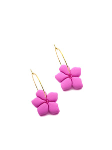 Boucles d'Oreilles Créoles Fleurs Rose