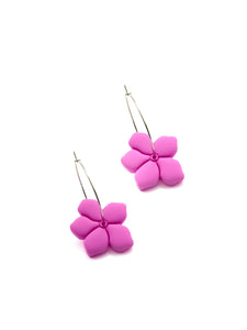 Boucles d'Oreilles Créoles Fleurs Rose