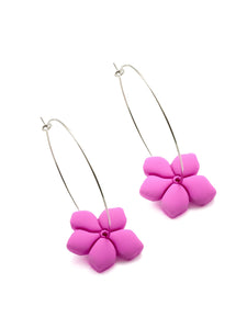 Boucles d'Oreilles Créoles Fleurs Rose