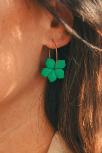 Boucles d'Oreilles Créoles Fleurs Vert Forêt