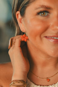 Boucles d'Oreilles Créoles Fleurs Terre Rouge