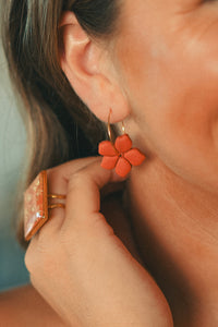 Boucles d'Oreilles Créoles Fleurs Terre Rouge