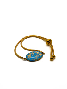 Bracelet Coulissant Médaillon Bleu Doré et Argenté
